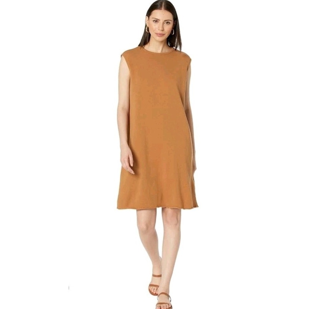 Eileen Fisher Crew Neck Sleeveless Tank Dress Chestnut 100% Organic Cotton Sz M